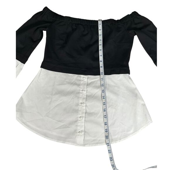 Venus Off Shoulder Top Small Black White Long Sleeve Colorblock NWOT Chic - Picture 5 of 11